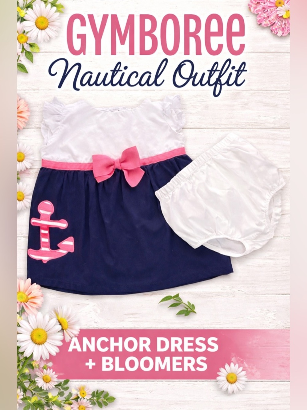 Gymboree White, Navy & Pink Anchor Matching Set - Picture 2 of 6
